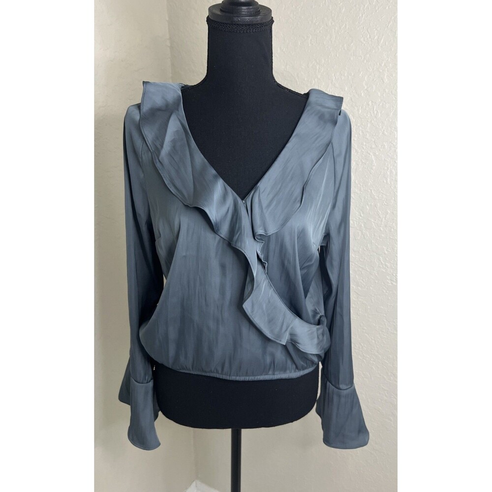 A New Day Women's Size M Flounce Long Sleeve V-Neck Ruffle Wrap Blouse